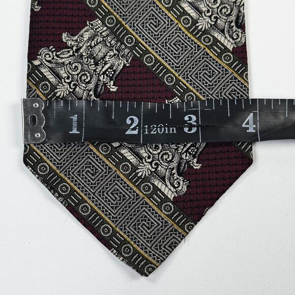 Vintage Robert Talbott Silk Tie Mens Burgundy Greek Key Column 90s Made in USA - Picture 5 of 10